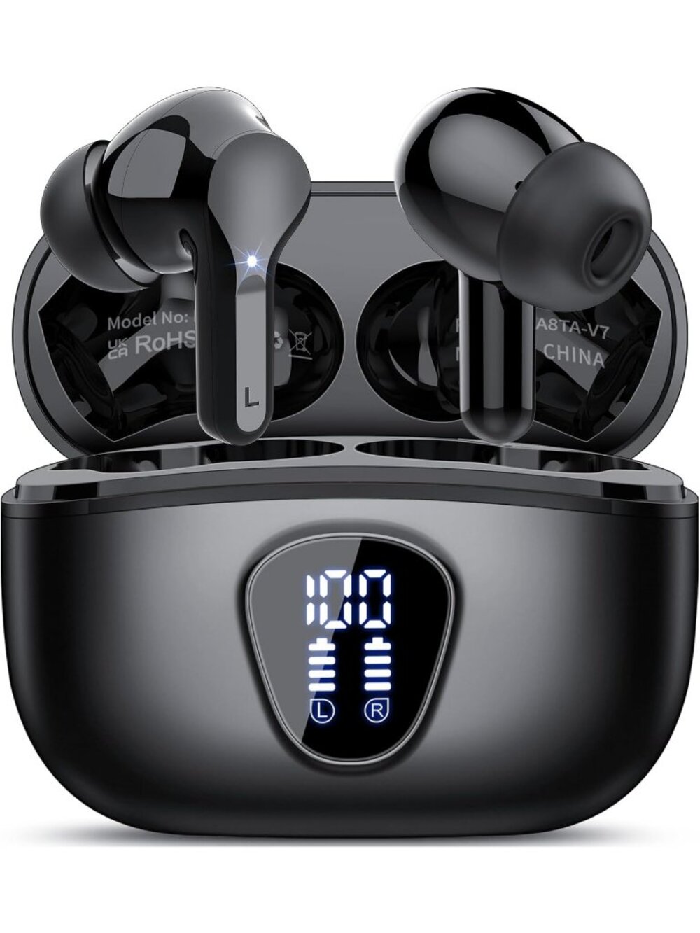 Wireless Black Bluetooth 5.4 Earbuds HiFi Stereo ENC Noise Cancelling Mic 48H